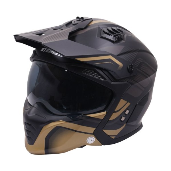 Stealth Helmets Stealth Fighter Multi Function Motorcycle Full & Open Face Helmet Graphic Orbit Black & Gold Matt